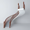 Elegant Modern Spiral Staircase With Wooden Golden Handrail And Gray Steps