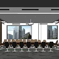 Modern Conference Room Interior With Large Meeting Table Ergonomic Chairs And Floor To Ceiling Windows