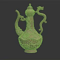 Traditional Style Ceramic Wine Bottle Featuring Intricate Dragon Carvings And Floral Patterns On Dark Background