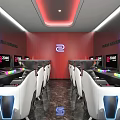 Modern Internet Cafe Interior With Glass Doors Neon Lights Indoor Plants And Marble Floor