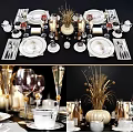 Elegant Formal Dining Tableware Set With Plates Wine Glasses Cutlery Decorative Pumpkins Dried Plants And Candles