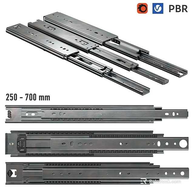 Dining Table Drawer Slides Metal Hardware with Size Range 250 to 700 mm 3d model 