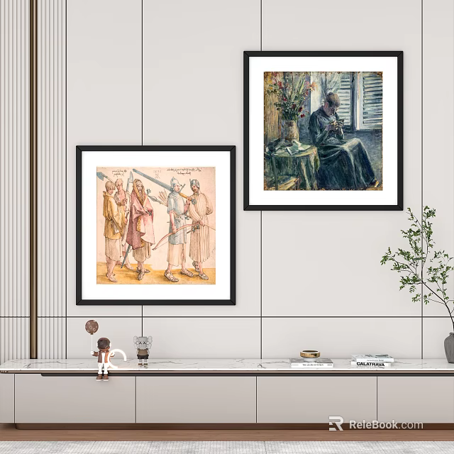 Two Framed Oil Paintings In Modern Interior 3d model 