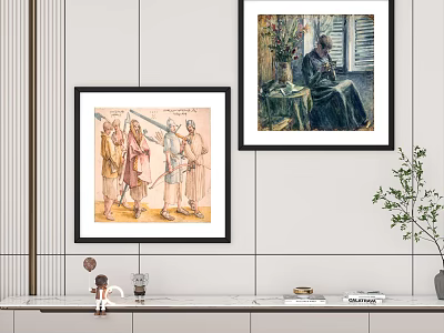 Two Framed Oil Paintings In Modern Interior 3d model