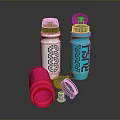 Colorful Reusable Water Bottles With Geometric Pattern FISU Logo And Flip Lids In White Blue Pink