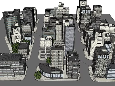 Modern Commercial Street With High Rise Buildings And Urban Green Landscaping 3d model