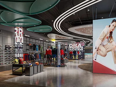 Modern Clothing Store Interior With Fashion Displays Curved Lighting And Apparel Racks 3d model