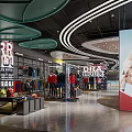 Modern Clothing Store Interior With Fashion Displays Curved Lighting And Apparel Racks