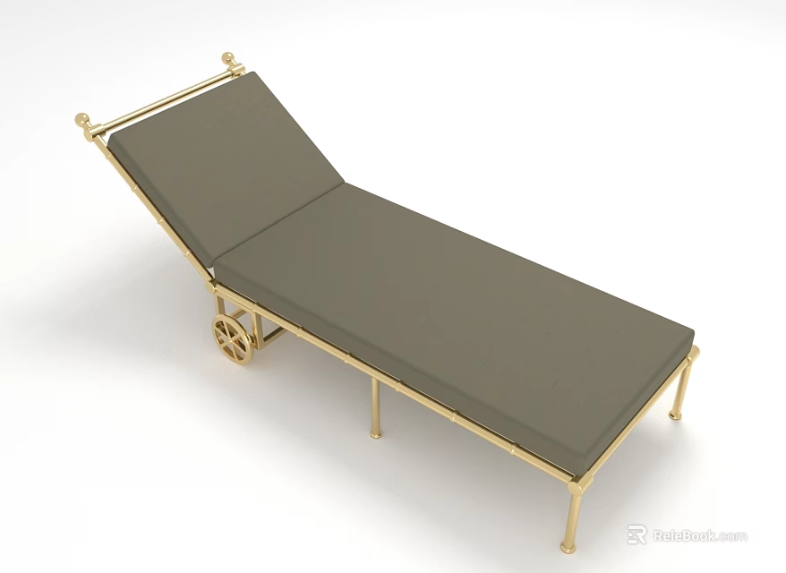 Comfortable Lounge Chair With Golden Metal Frame Gray Cushion And Rolling Wheels 3d model 