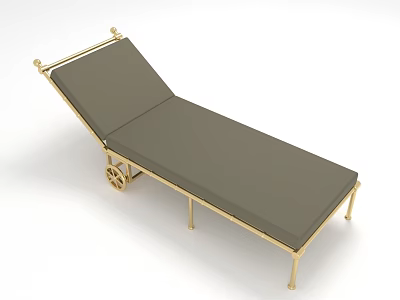 Comfortable Lounge Chair With Golden Metal Frame Gray Cushion And Rolling Wheels 3d model