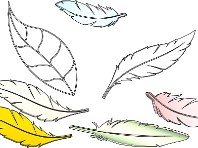 Colorful Feather Decorative Ornament Set with Yellow Pink Green and White Accents 3d model