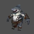 Fierce Shark Humanoid Character with Shark Head Muscular Torso Leather Armor And Arm Bracers