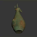 Ancient Bronze Goat Head Sculpture With Green Patina And Traditional Design