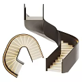 Modern Curved Staircase Design With Metallic Frame And Illuminated Steps 3d model
