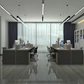 Modern Public Office Space Interior With Workstations Ergonomic Chairs And Large Windows 3d model