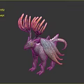 Fantasy Creature with Flaming Antlers Colorful Feathers Blue White Body and Yellow Eyes