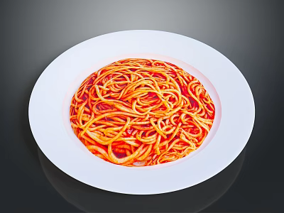 Delicious Spaghetti With Red Sauce Served On White Ceramic Plate 3d model