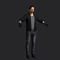 Game Movie Character Male In Black Jacket Gray T-shirt Dark Jeans Black Gloves Arms Outstretched
