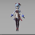 Detailed 3D Anime Fantasy Character With Blue Hair Red Horns Black Stockings And Red Shoes