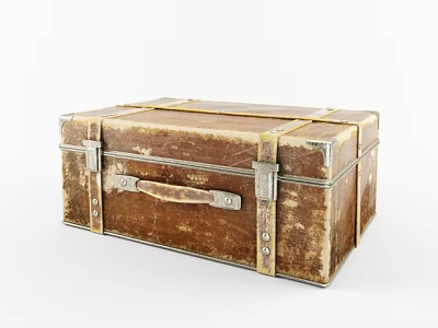 Vintage Brown Leather Suitcase with Metal Buckles and Worn Classic Design 3d model