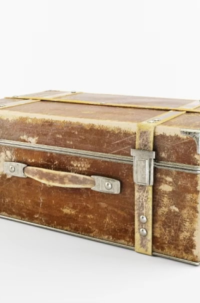 Vintage Brown Leather Suitcase with Metal Buckles and Worn Classic Design 3d model