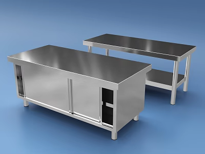 Stainless Steel Kitchen Cabinets With Worktables And Storage Shelves Design 3d model