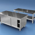 Stainless Steel Kitchen Cabinets With Worktables And Storage Shelves Design