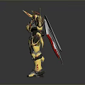 Golden Red Armored Mech Warrior With Winged Structure And Heroic Design