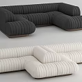 Modern Black and White Sectional Sofa with Ribbed Design and Wooden Base in Modern Style