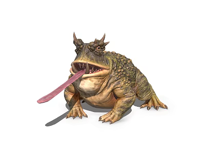 Reptile Creature With Long Tongue And Horns 3d model