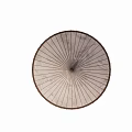 Traditional Japanese Umbrella With Brown Striped Canopy And Wooden Handle For Daily Use