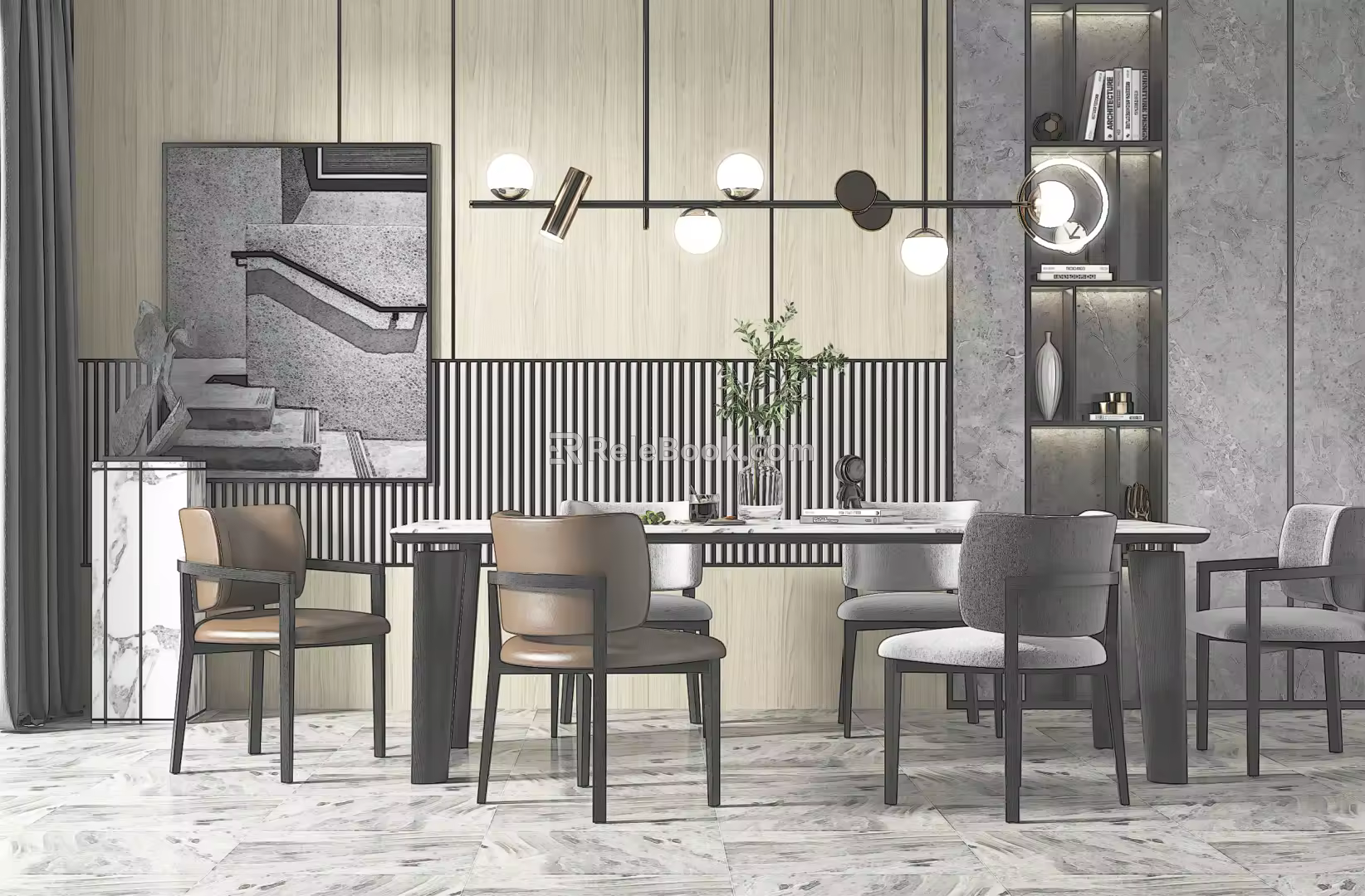 Modern Dining Table and Chair Combination 3d model