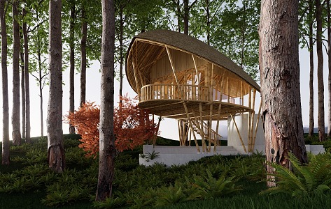 Special-Shaped Landscape Corridor Homestay Bamboo Weaving Long Pavilion Structure Ecological Village 3d model