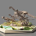 Reptile Dinosaur Skeleton Display Model with Various Sizes Rocks and Green Plants