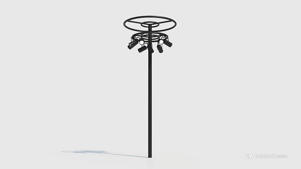 Black Pole Stage Lighting Equipment With Circular Top Frame And Multiple Lights 3d model 