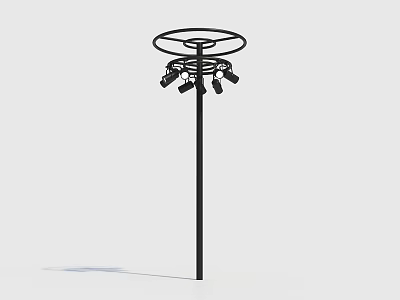 Black Pole Stage Lighting Equipment With Circular Top Frame And Multiple Lights 3d model