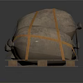 Stacked Brown Sacks Tightly Secured With Ropes On Wooden Pallet