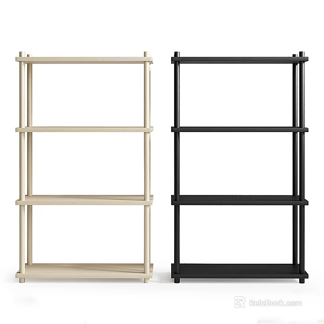 Modern Light Wood And Black Multi Tier Storage Shelving Units For Home Use 3d model 