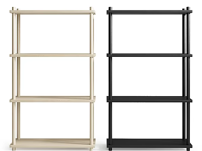 Modern Light Wood And Black Multi Tier Storage Shelving Units For Home Use 3d model