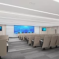 Modern Conference Room Interior With Rows Of Chairs Large Screen And Side Screens
