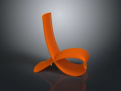 Orange Curved Striped Abstract Sculpture With Modern Artistic Design On Dark Reflective Background 3d model