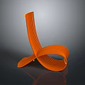 Orange Curved Striped Abstract Sculpture With Modern Artistic Design On Dark Reflective Background