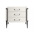 Modern White Bedside Table With Three Drawers Metal Handles And Black Legs