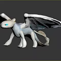 White Dragon Like Game Movie Character With Blue Glowing Wings And Standing Pose