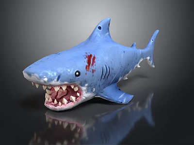 Detailed Blue Shark Figure With Open Mouth Sharp Teeth And Red Blood 3d model