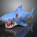 Detailed Blue Shark Figure With Open Mouth Sharp Teeth And Red Blood