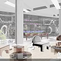 Modern Billiard Room Interior With Decorative Lights Neon Signs Bar Counter And Lounge Sofas