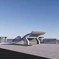 Modern Station Architectural Design With Curved Roofs And Plaza Entrance Area