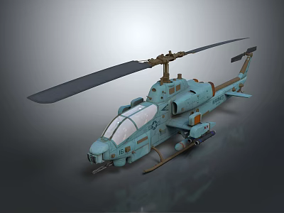 Military Light Green Helicopter 3D Model With Rotors Cockpit And Weapon Systems 3d model
