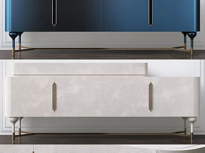 Modern TV Cabinet With Blue And Beige Finish And Golden Metal Legs Design Style 3d model